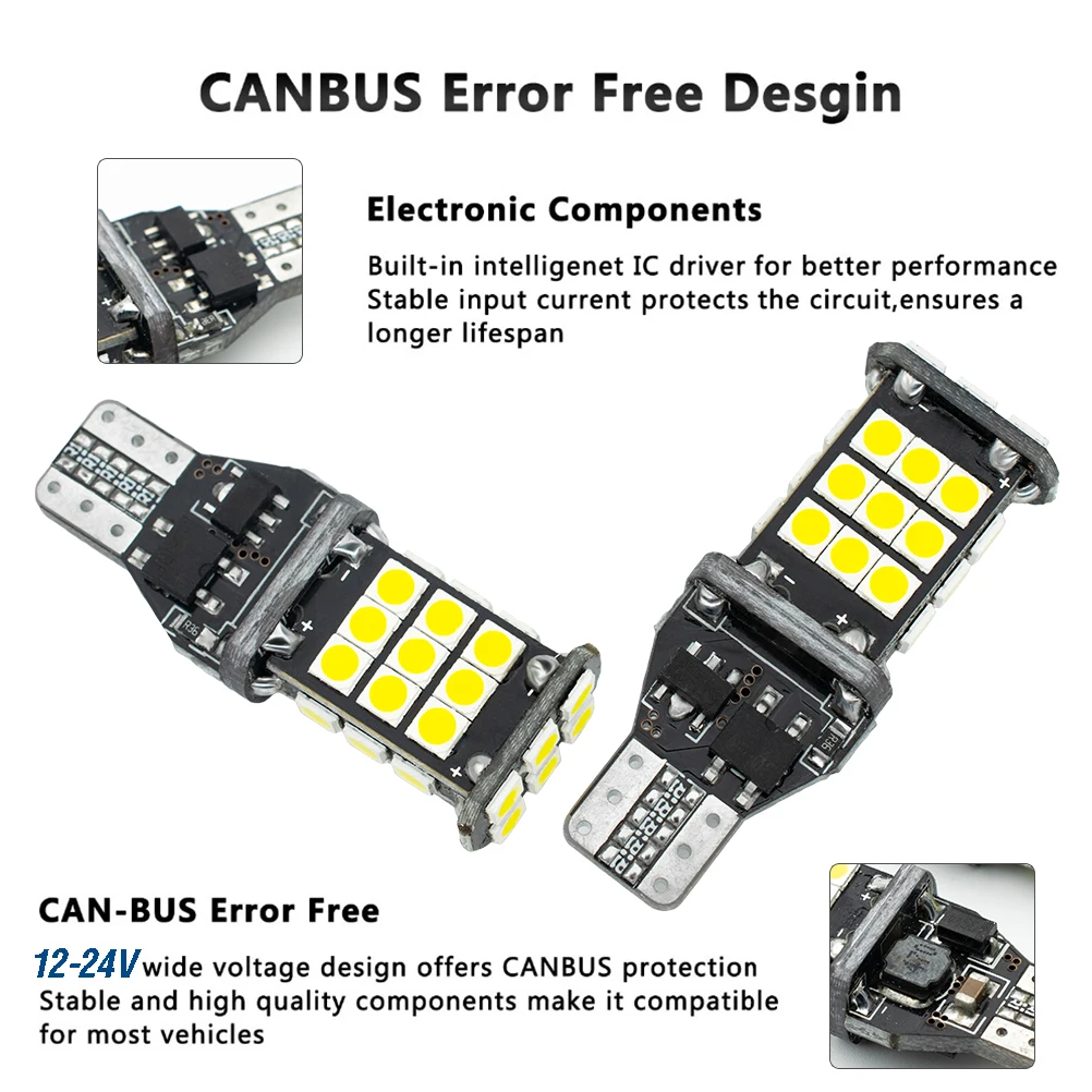 2000LM Canbus T15 Led 고전력 921 Reversa 조명 자동차 전구 백업 W16W 하이퍼 플래시 없음 크세논 화이트 6500K Canbus 오류 무료
