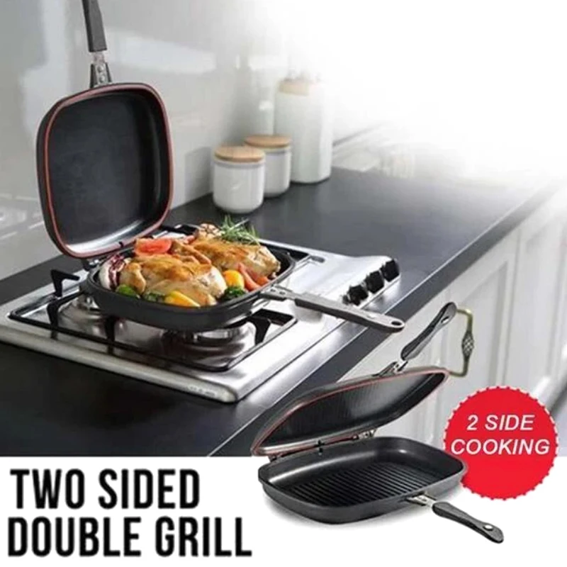 Double Sided Grill Pan Portable Durable Baking Tray Frying Pan Non Stick Pots Kitchen Cooking Tools For Home Camping 32/36cm