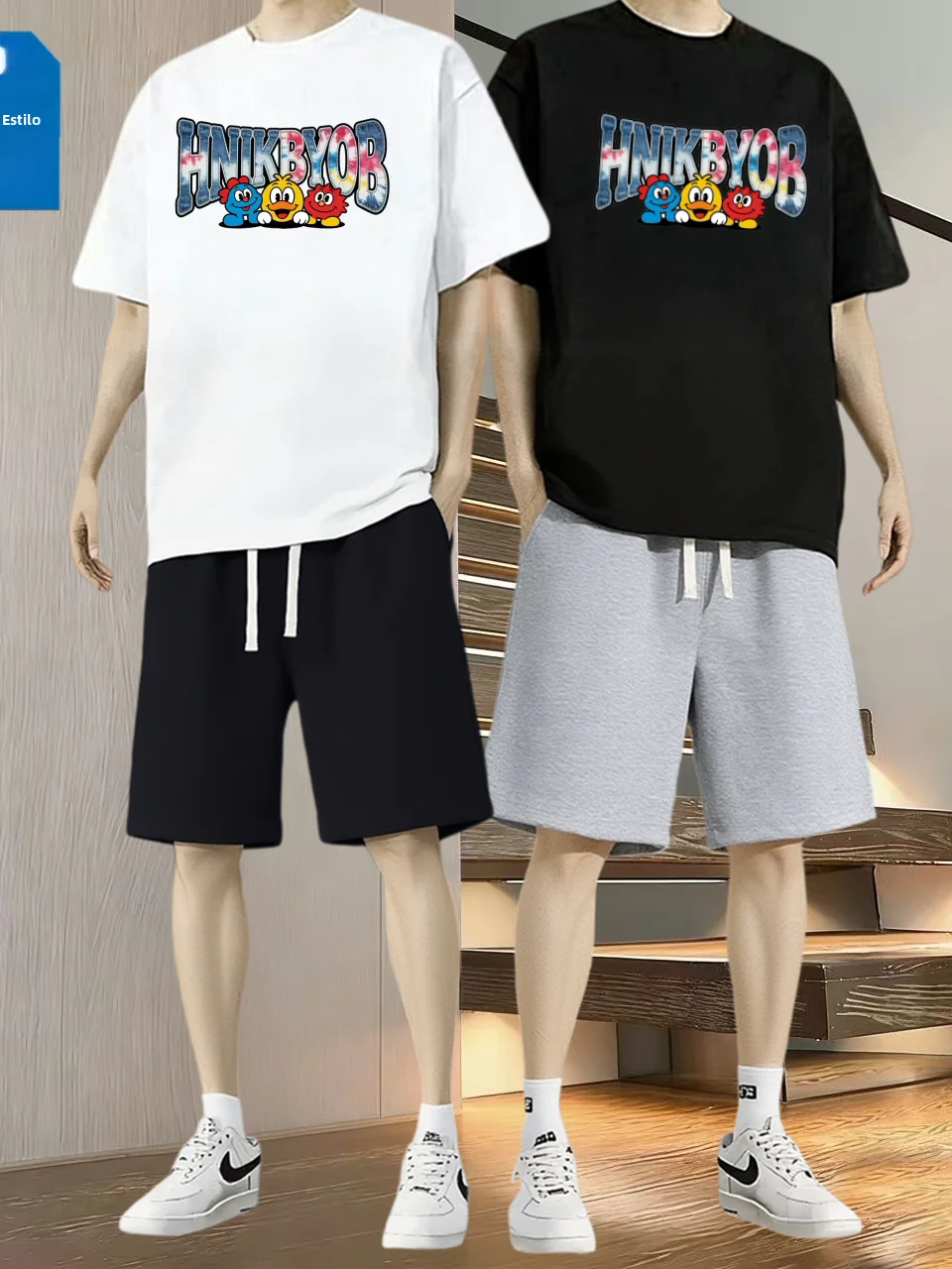 Conjunto Casual Masculino de Camiseta e Shorts com Estampa de Letras, Estilo Street Hip Hop, Caimento Solto, Verão, Lazer, Du...