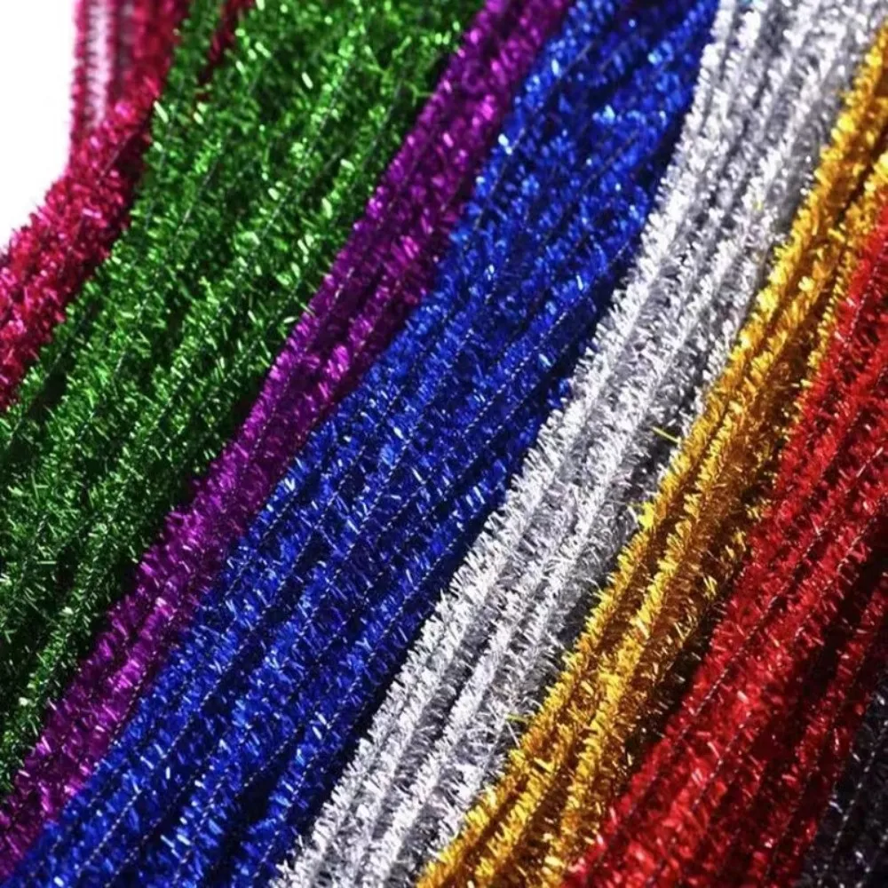 100pcs New 30cm Glitter Chenille Stems Torsion Bar Wool Top DIY Craft Supplies Christmas Wired Sticks