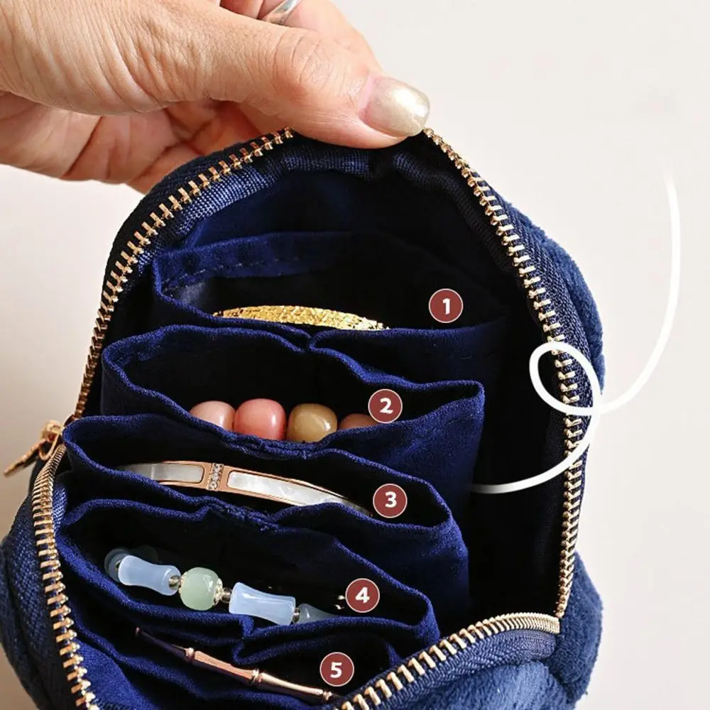 Velvet Jewelry Storage Bag Diamond Pattern Tassel Zipper Jewelry Organizer Large Capacity Little Fragrance Wind Storage Pouch