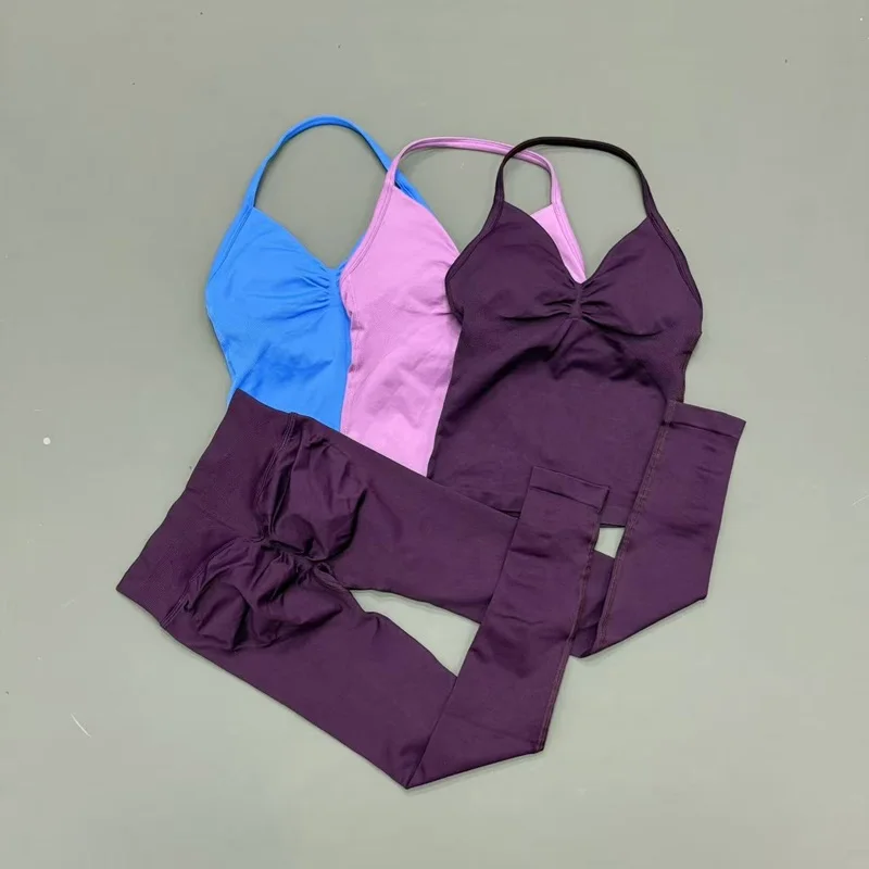 2 Piece Sport Set Women Chic Backless Tank Tops Seamless Leggings Slim Fit Buttery Soft High Stretch Fashion Gym Workout Suit