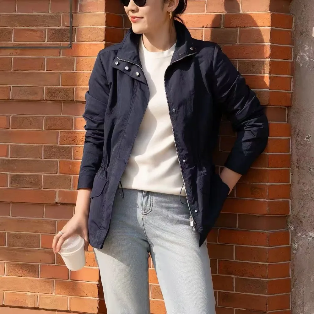 Autumn/Winter Short Jacket Jacket Minimalist Navy Blue High-Neck Softshell Functional Jacket