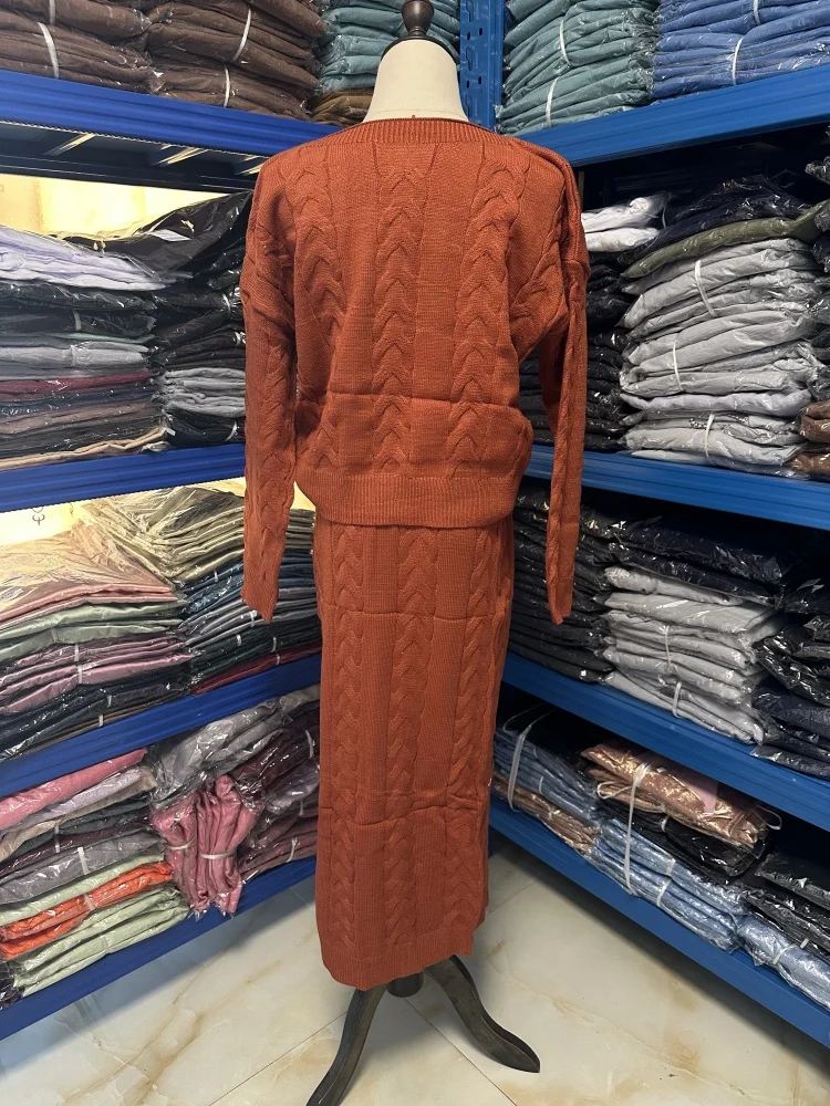 Inverno abayas camisola topos saia islam turco conjunto de duas peças modesto mulher muçulmana conjuntos de roupas femme musulmans