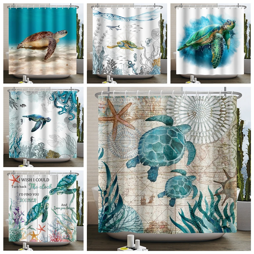 

Nautical Sea Turtles Shower Curtain Ocean Marine Animal Underwater World Shower Curtain for Bathroom Decor Waterproof Polyester