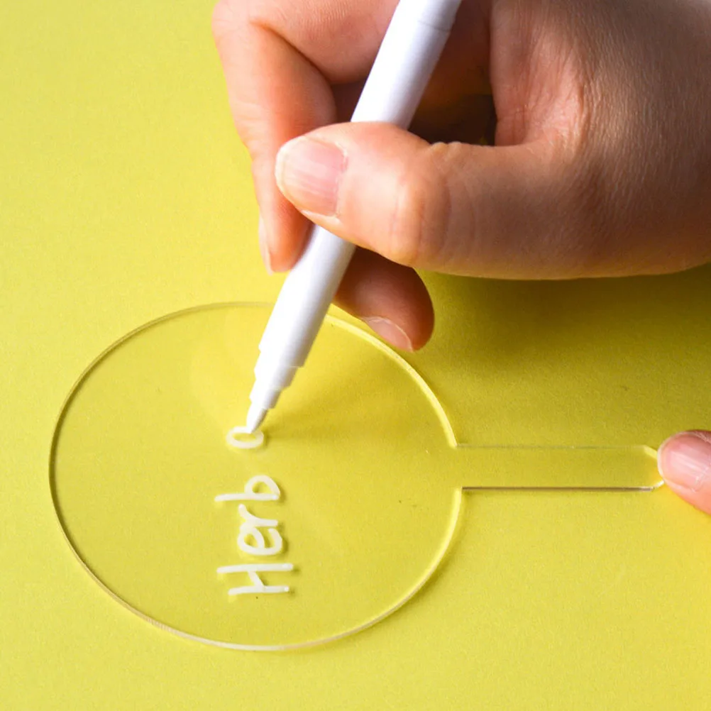 

1 set Acrylic Plant Labels Reusable Waterproof Garden Markers Double Sided Writable Household Decorative Tags for Flowers