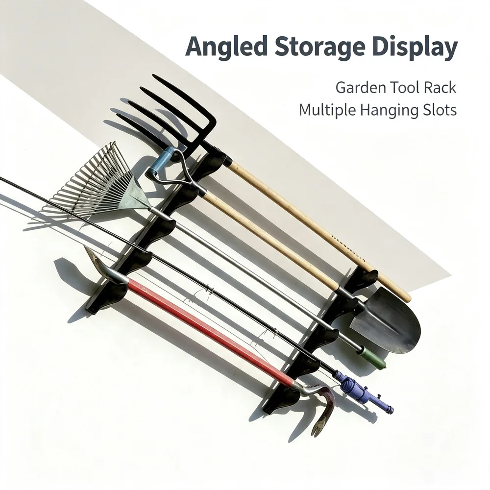 Heavy‑Duty Wall Mount Garden Tool Holder Metal Garage Storage Rack For Shovels Rakes Forks Farm Hand Tool Wall Organizer Bracket
