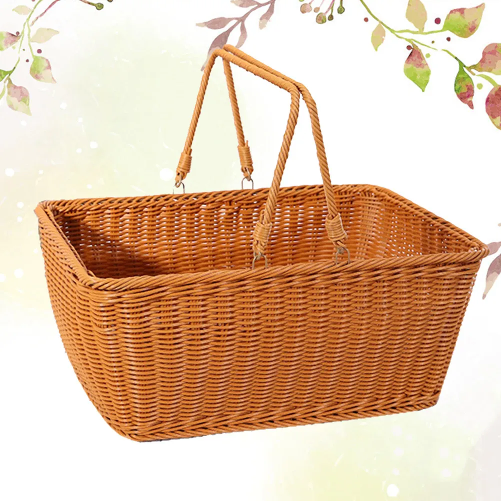 1Pcs Fine Workmanship Simulation Rattan Basket Light Size Portable Decorative Basket for Wedding Banquet Picnic Snack