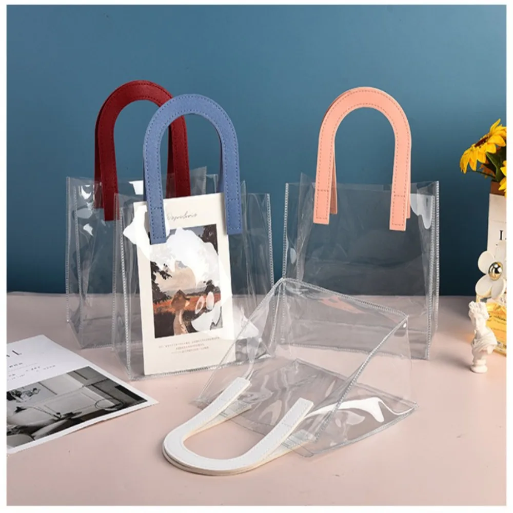 Bolso de mano transparente de PVC, bolsa de almacenamiento impermeable con asa en forma de U, ideal para regalo