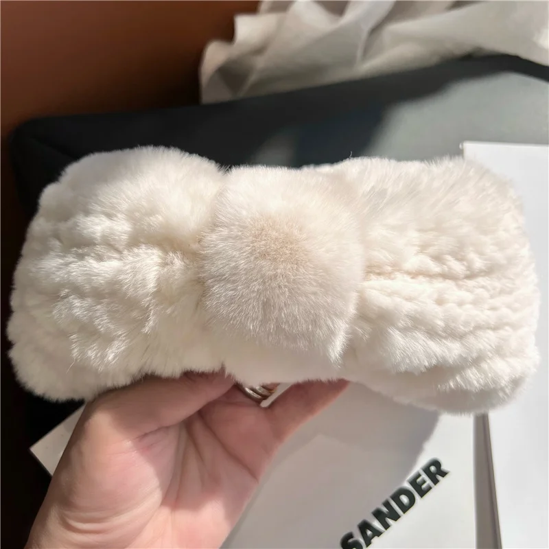 

Rex Rabbit Fur Scarf Women Winter Fur Scarf Headbands Girls Handmade Fur Scarf Natural Fur Ring Scarves Knitted Neck Warmer