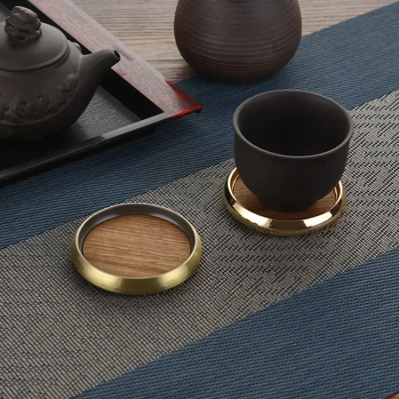 New Wooden Tea Cup Pad Round Metal Frame Insert Drink Coaster Resistant Mug Mats Table Protection Decor Coffe Milk Kitchen