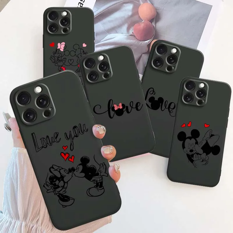 

Mickey Minnie Luxury Love For Apple iPhone 16 16E 15 14 13 12 11 XS X Pro Max Plus Black Soft Silicone Cover Phone Case