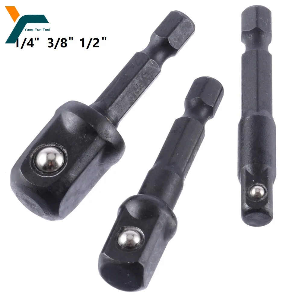 3Pcs Socket Adapter Set, 1/4" 3/8" 1/2" Impact Driver Extension,Hex Shank to Square Drive Socket Converter for Power Drill Tools view 2
