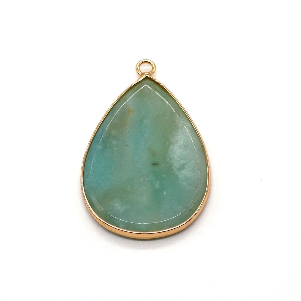 Natural Semi-precious Stone Pendant Water Drop Shape Amazonite Black Agate Rose Quartz Charms Accessory 1pc DIY Necklace Jewelry