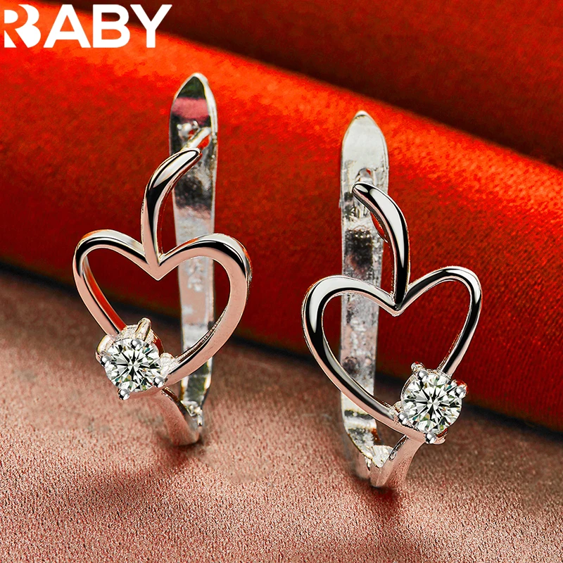 

URBABY 925 Sterling Silver Shiny Zircon Heart Earrings For Woman Wedding Party Charms Jewelry Gift Fashion Accessories