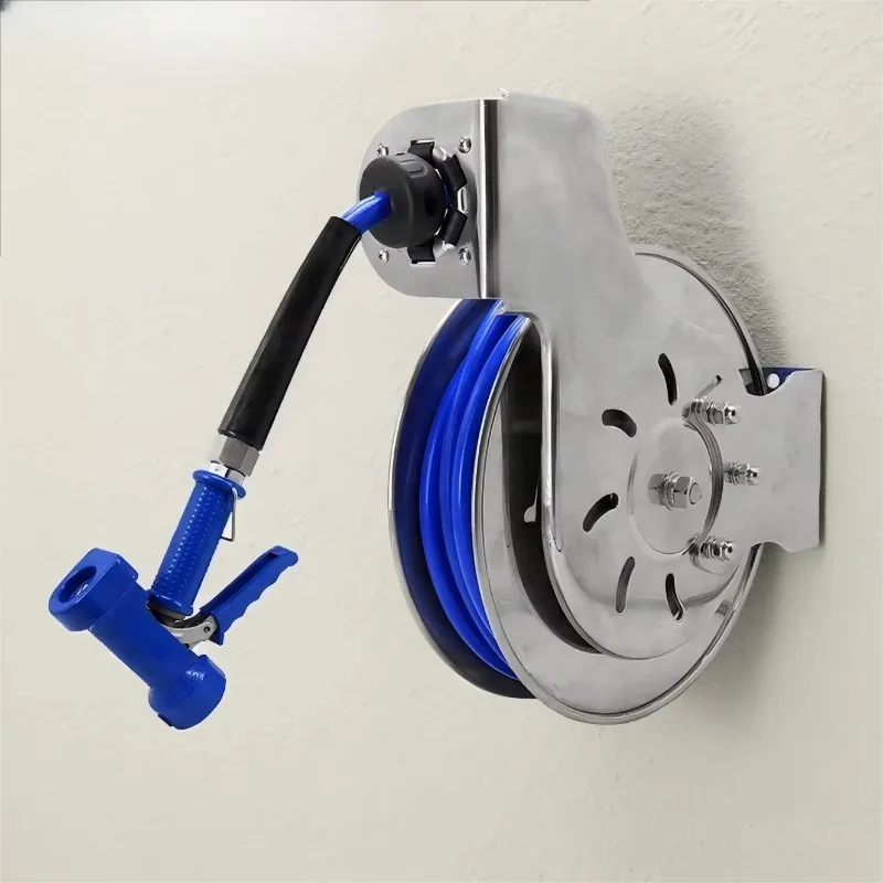 Open SUS304 Retractable Hose Reel Modern High Pressure Metal Kitchen Sanitization Carwash Washer Available 5M/10M/15M Sizes