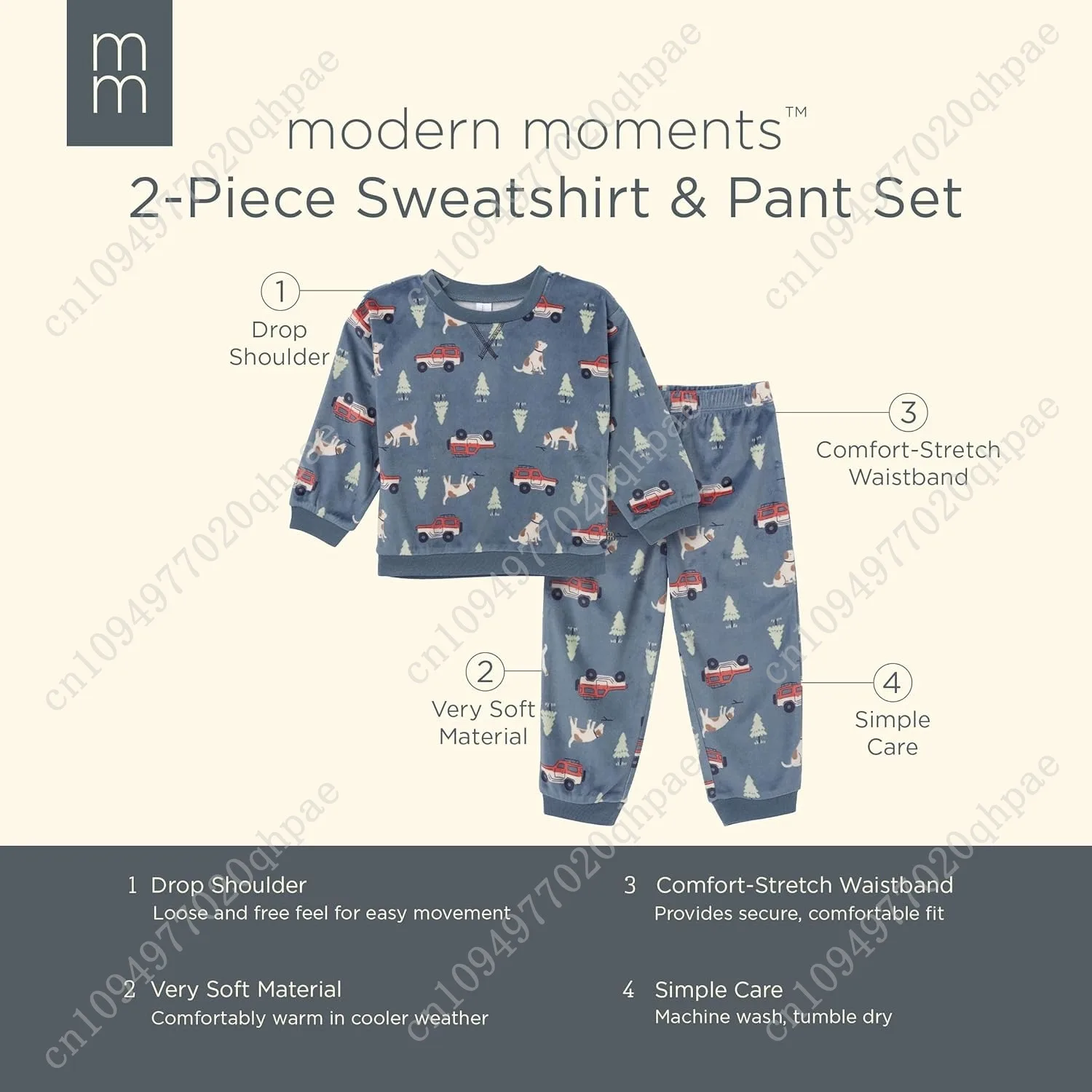 Modern Moments by Gerber baby-boys Toddler Bunny Fleece 2-piece Sweater & Pant Pajama Set