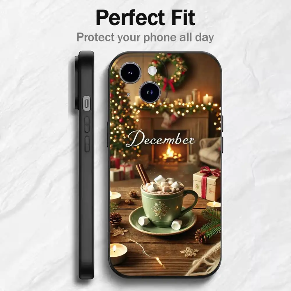 เคสโทรศัพท์ลายคริสต์มาส ลายกาแฟ สำหรับ iPhone รุ่น 17 16 15 14 13 12 11 Mini XS XR X 6S 6 Pro Max Plus สีดำ แบบนิ่ม