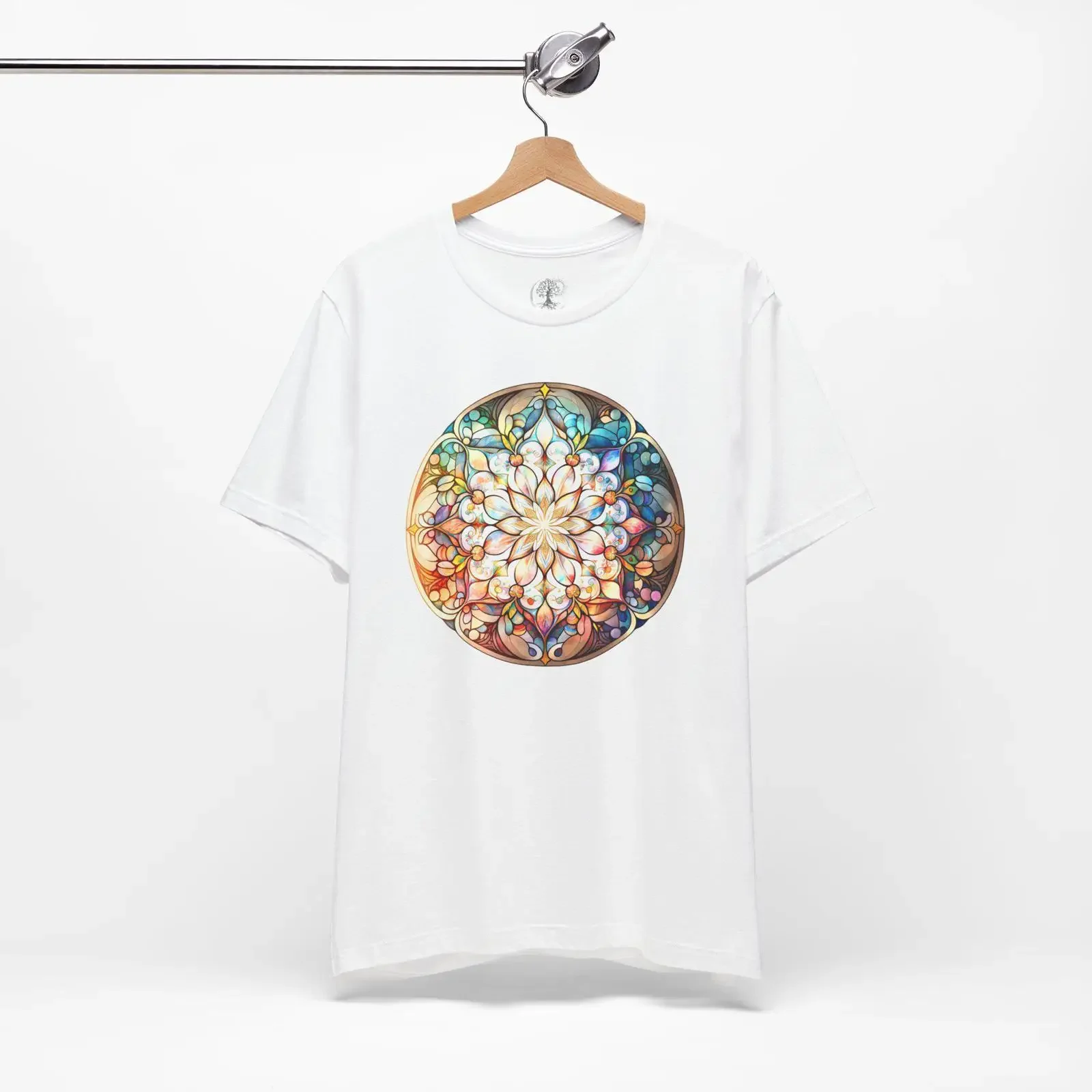 Stained Glass Mandala T Shirt  Geometric Design OM Yoga vintage Washed Casual Unisex designer clothes fashion Versatile