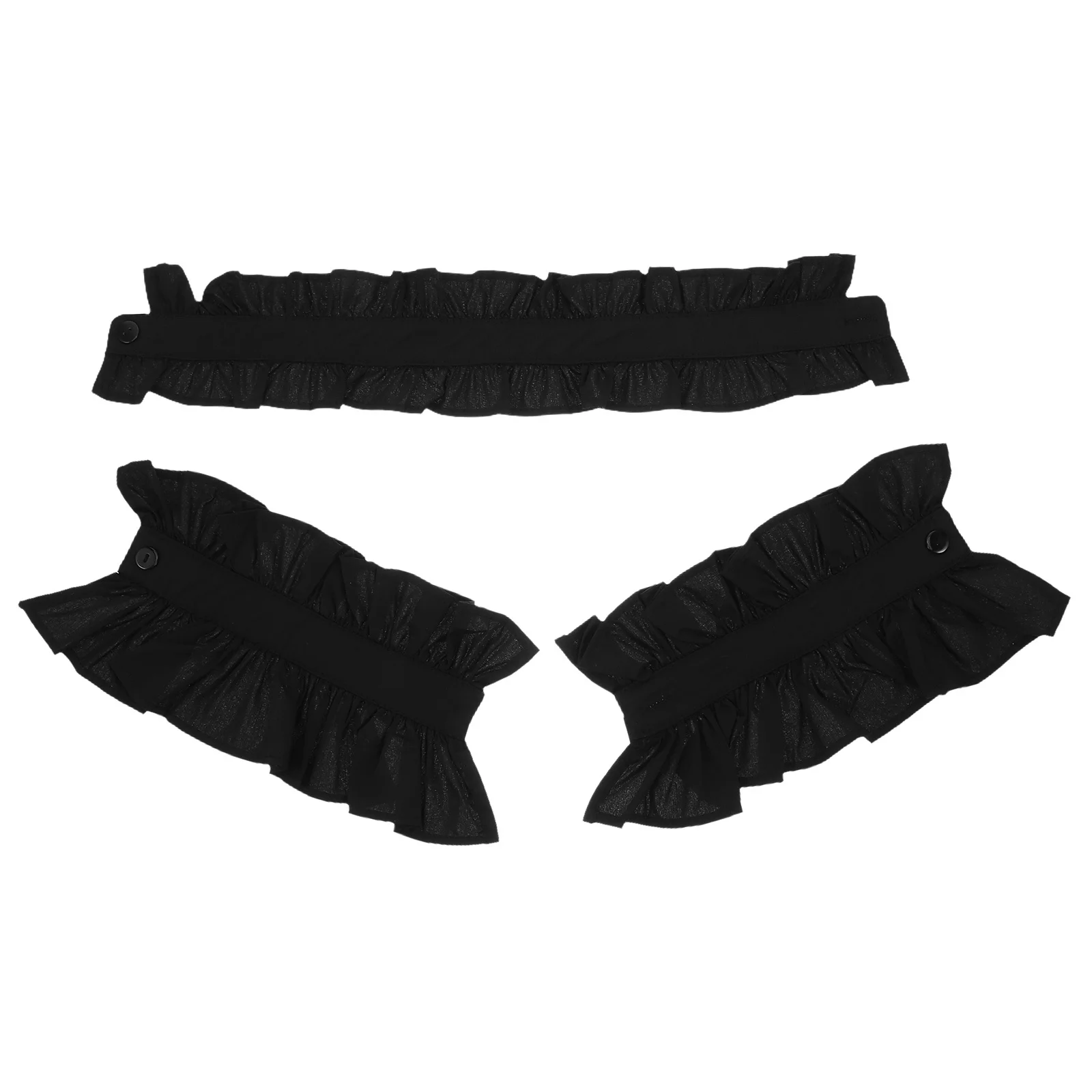 

1 Set French Style Fake Collar Cuffs Black Pleated Cotton Detachable Victorian Ruffled Neck Blouse Trim For Women Wedding Party
