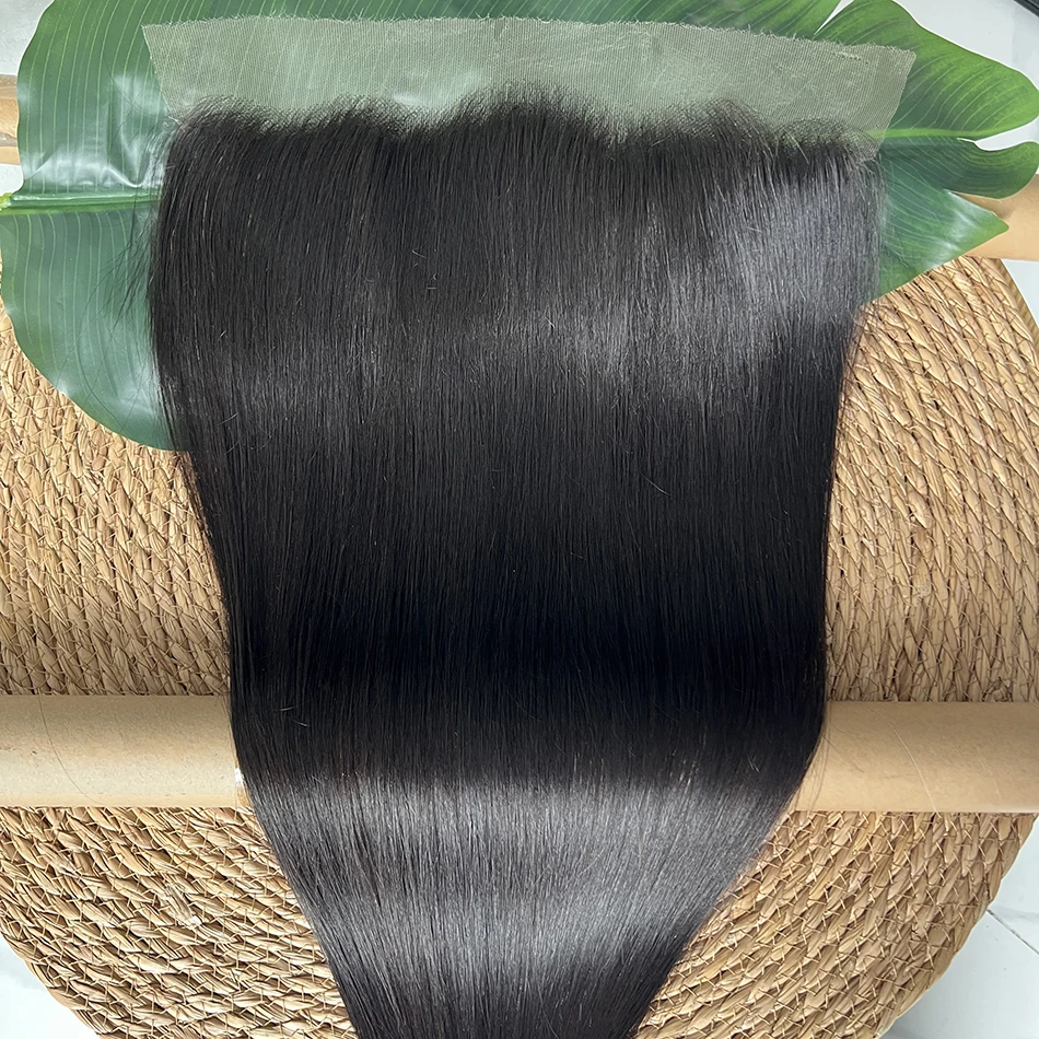 13x4 HD Lace Frontal Straight Human Hair Bleached Knots Preplucked #1B Natural Black Color Invisible Lace Closure Virgin Hair