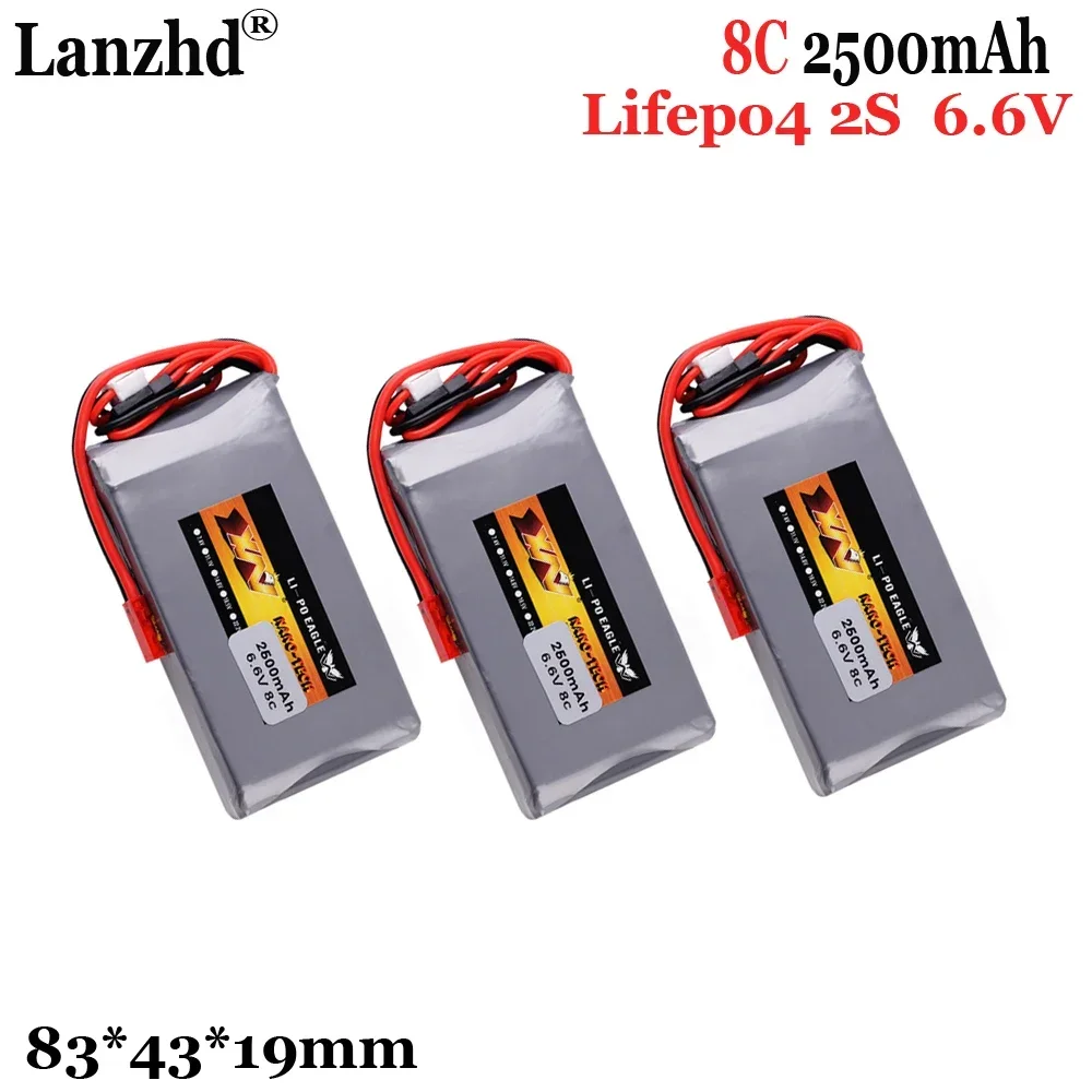 Lifepo4 2S-Batería de fosfato de hierro y litio para control eléctrico, 6,6 V, 2500mAh, 8C, para modelo de avión Futaba T6K