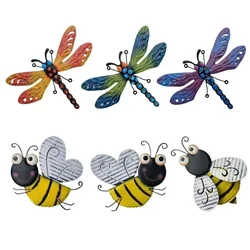 Outdoor Dragonfly Bee Decoration Colorful 3d Iron Wall Hanging Art Sculpture Garden Supplies Garden Statues Sculptures