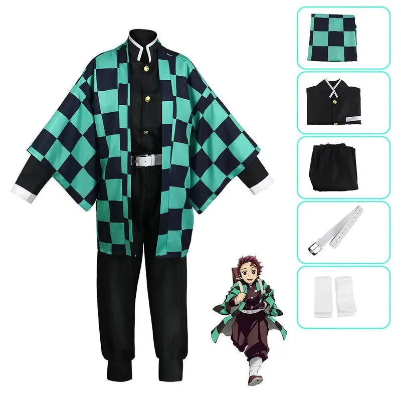 2025 yiyi bilibili Anime Demon Slayer Kimetsu no Yaiba Kamado Tanjiro Kimono Cosplay Costume Uniform Wig Halloween Carnival Outf