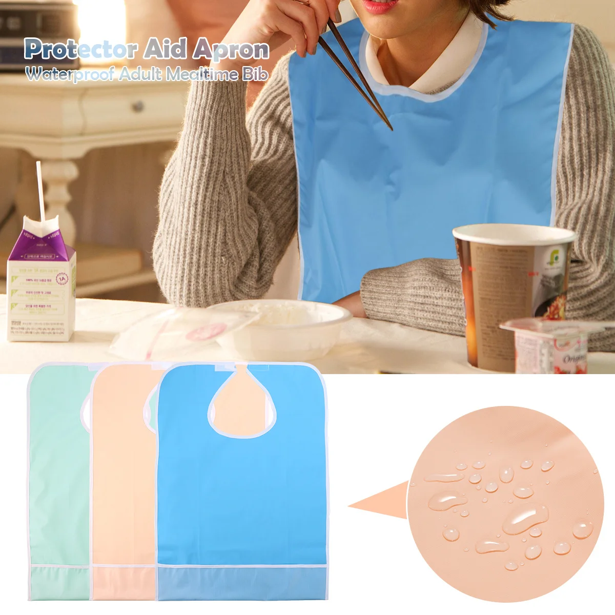 

Waterproof Adult Bib Large Mealtime Protector with Snap Fastener Crumb Catcher for Clothing Protection Pink Adult Bib