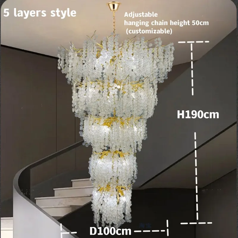 Imagem -03 - Branch Crystal Hanging Chandeliers High Floor Gold Crystal Tree Lustres de Luxo para Staircase Loft Villa Hotel Lobby