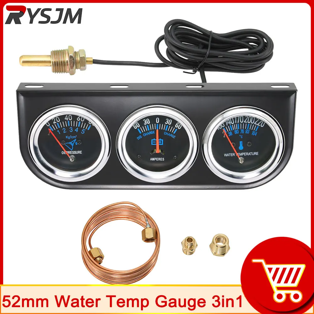 

3 IN 1 Car Gauge Water Temp with sensor + Voltage Oil Pressure Gauge 80 PSI Meter with LED Light for Car amperes