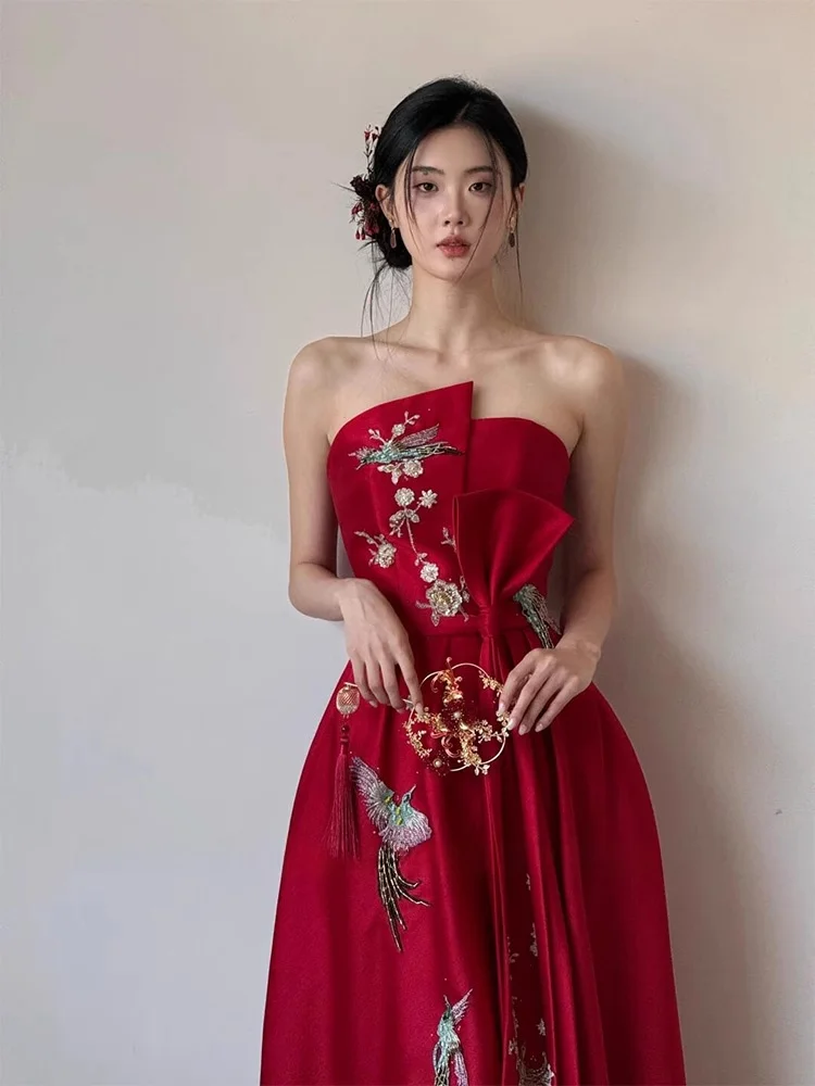 

Red Chinese Sle Evening Dr for Women Important Ocns New 2025 Sexy High Waist Floor Length One oulder Gown