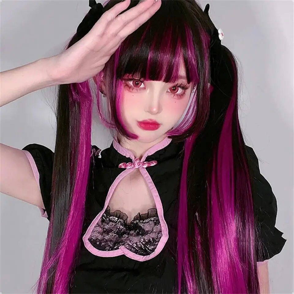 AOSI-Perruque de Cosplay Synthétique Lisse avec Frange et Coupe Princesse, Cheveux Longs de 23 Pouces, avec Degré de Chaleur, Noir, Rose, Violet,