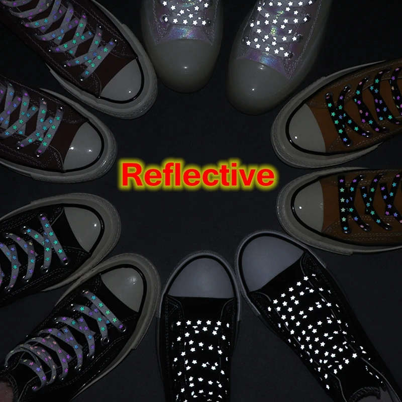 1 Pair Colorful Reflective Shoe Lace Flat Night running party Star reflective shoelaces Adults and children Universal  Shoelace