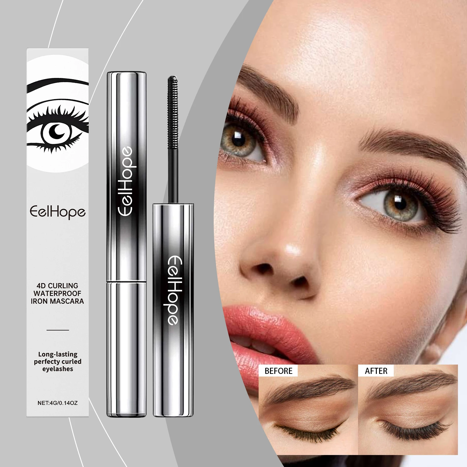 Eelhope Mascara waterproof per ciglia 4D - Formula nera allungante e volumizzante, asciugatura rapida, abbigliamento duraturo
