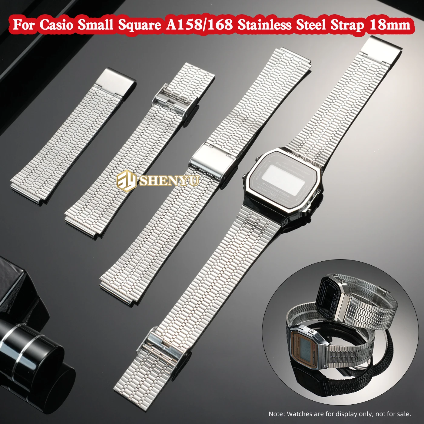 

Для часов Casio Small Square A158 A168 AE-1200 AE-1300: выпуклый ремешок из нержавеющей стали, водонепроницаемый, устойчивый к поту, серебристый, 18 мм.