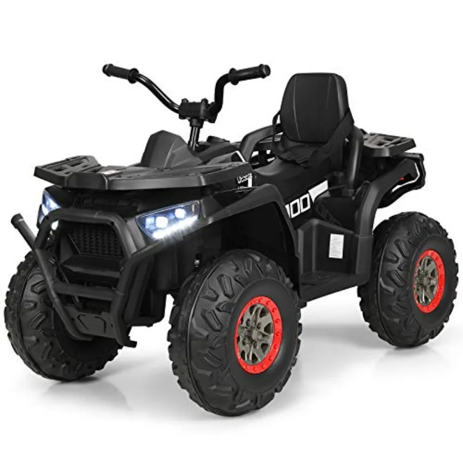 

ATV ride-on vehicle for outdoor use, black ABS plastic body with safety belt, LED lights, music, horn, 2 speeds, USB/MP3/TF pla