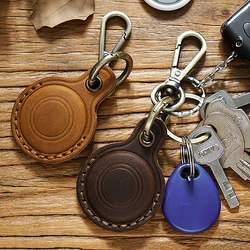Textured Cowhide Keychain Airtag Case Key Ring Holder Genuine Leather Pendant Access Card Durable Anti-lost Bag Charm Funky Gift