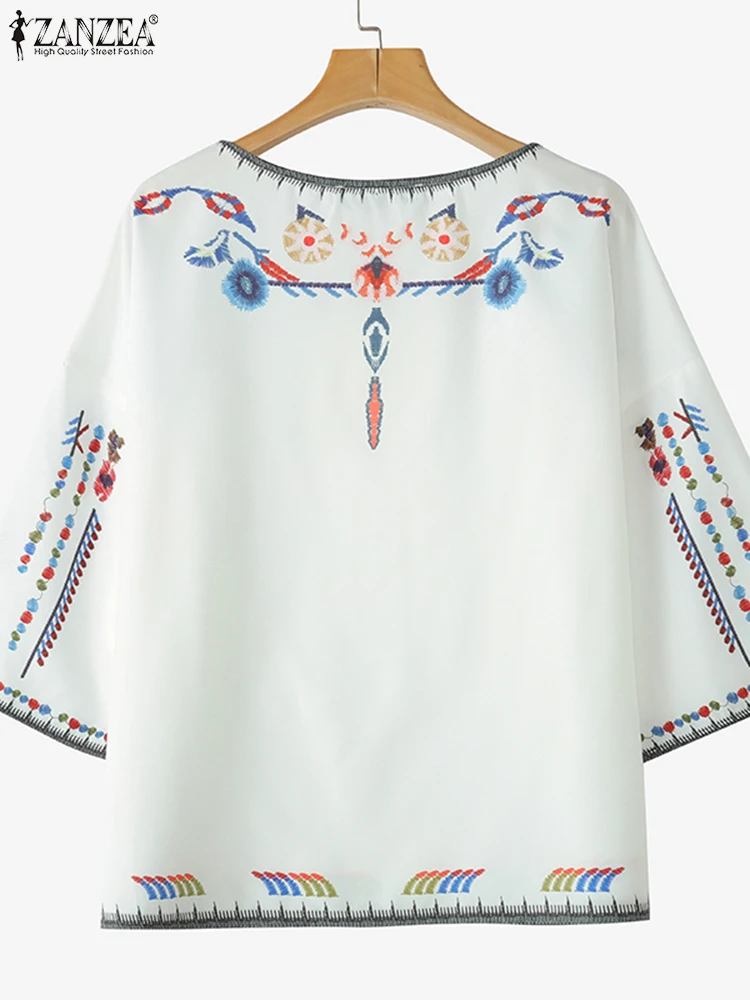 2025 ZANZEA Camicette estive Donna Bohemian Manica corta Camicia da vacanza Top stampati floreali Casual Allentato Lavoro Blusas Chemise femminile