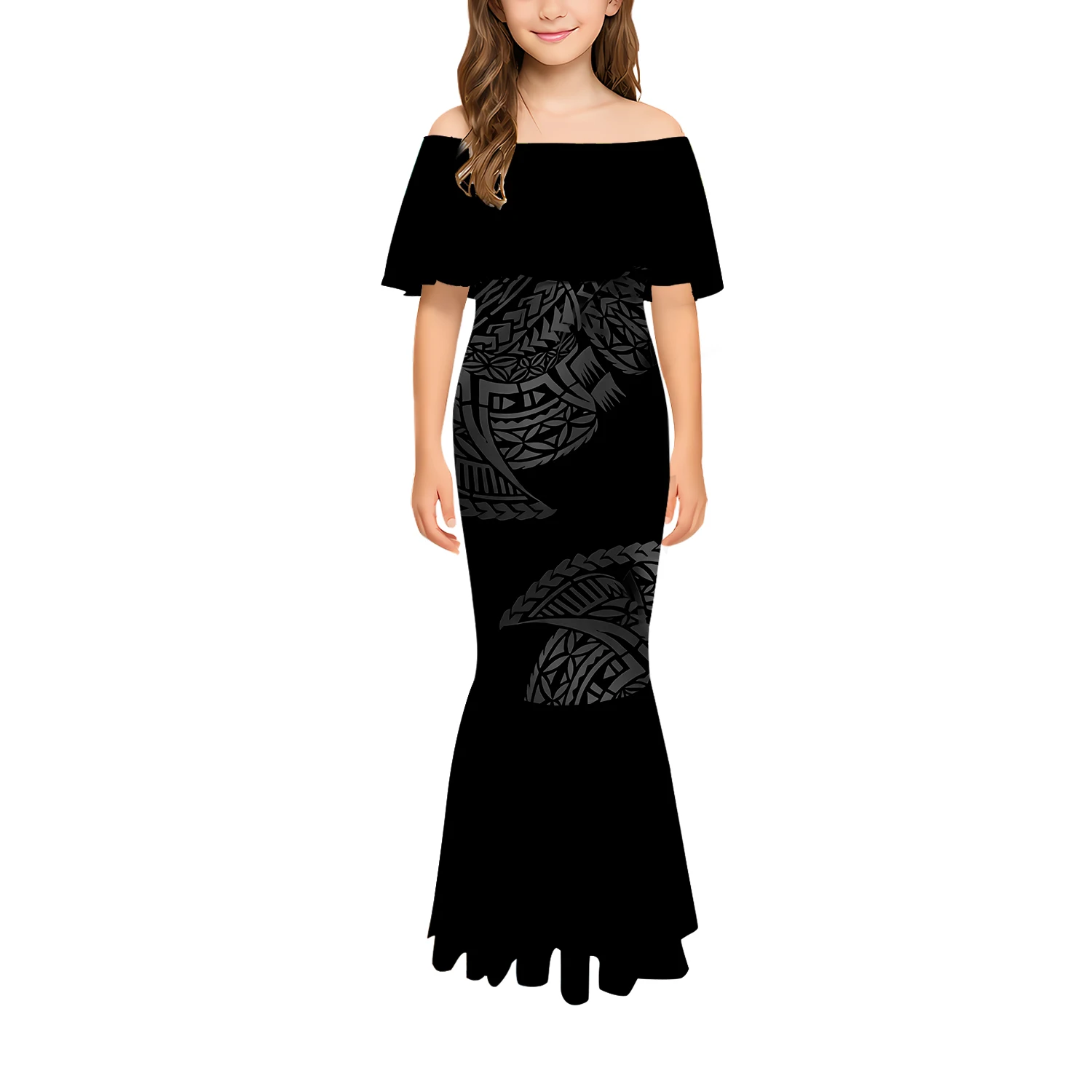 One-Shoulder Slimming Long Fishtail Dress Fashionable Floral Print Elegant Girl Dress Polynesian Custom-Made Clothing