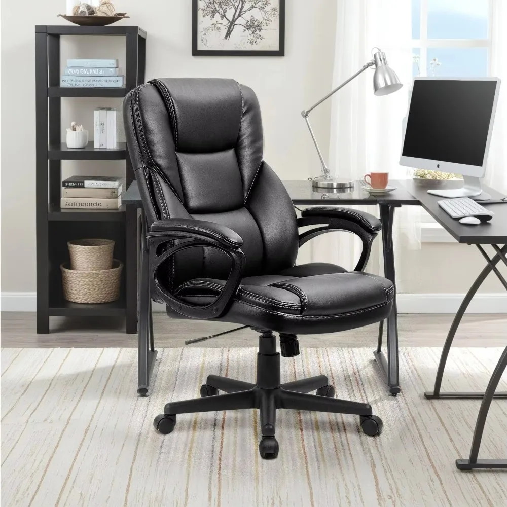 Office Executive Chair High Back Adjustable Managerial Home Desk Chair, Swivel Computer PU Leather Chair with Lumbar Support (1,