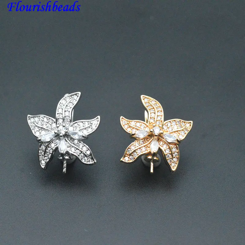 30pc Pin Style CZ Paved Flower Shape Leverback Earring Hook Clasps Wholesale Jewelry Findings