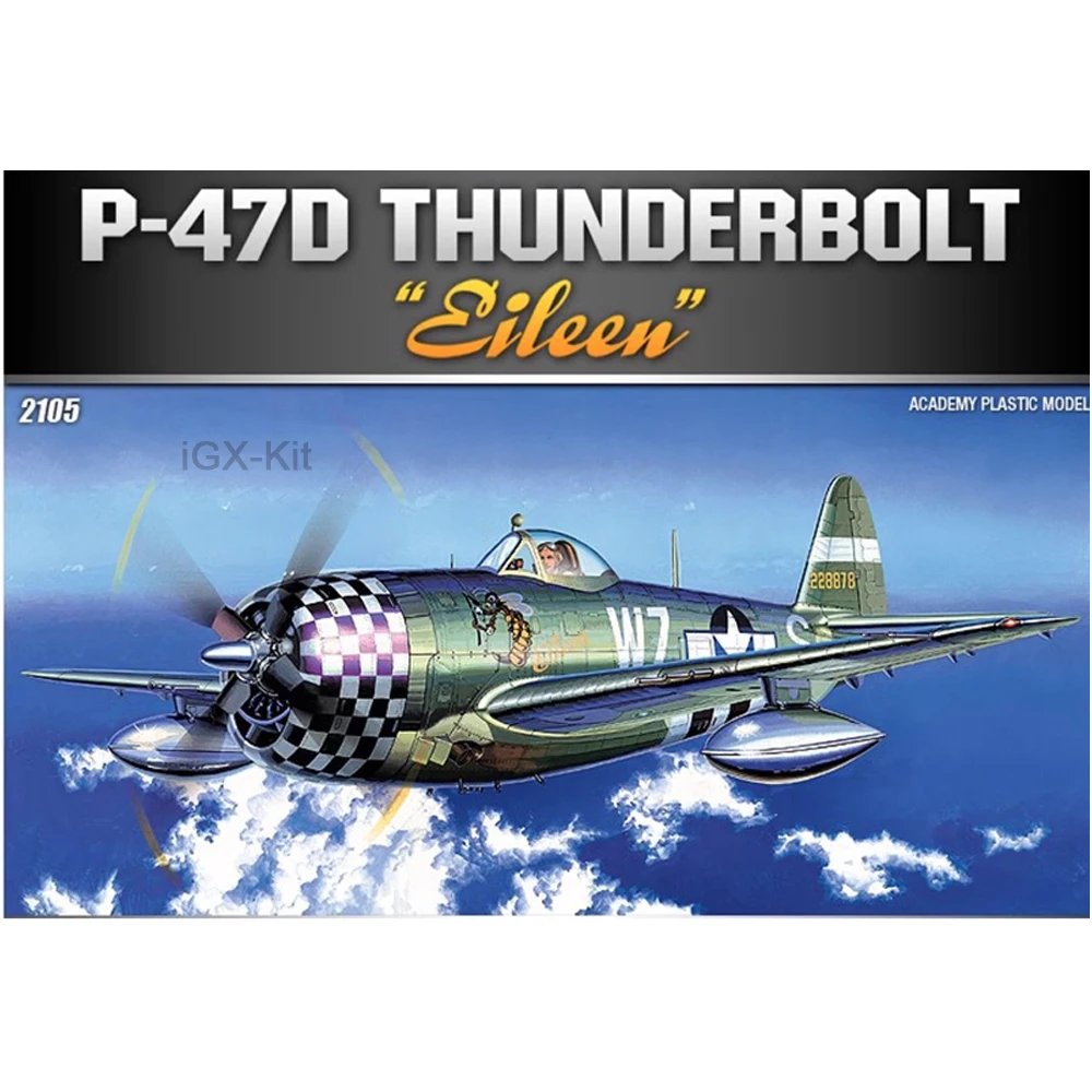 Academy 12474 1/72 Scale US P47 P-47D Thunderbolt Fighter Airplane Hobby Craft Toy Plastic Model Building Kit