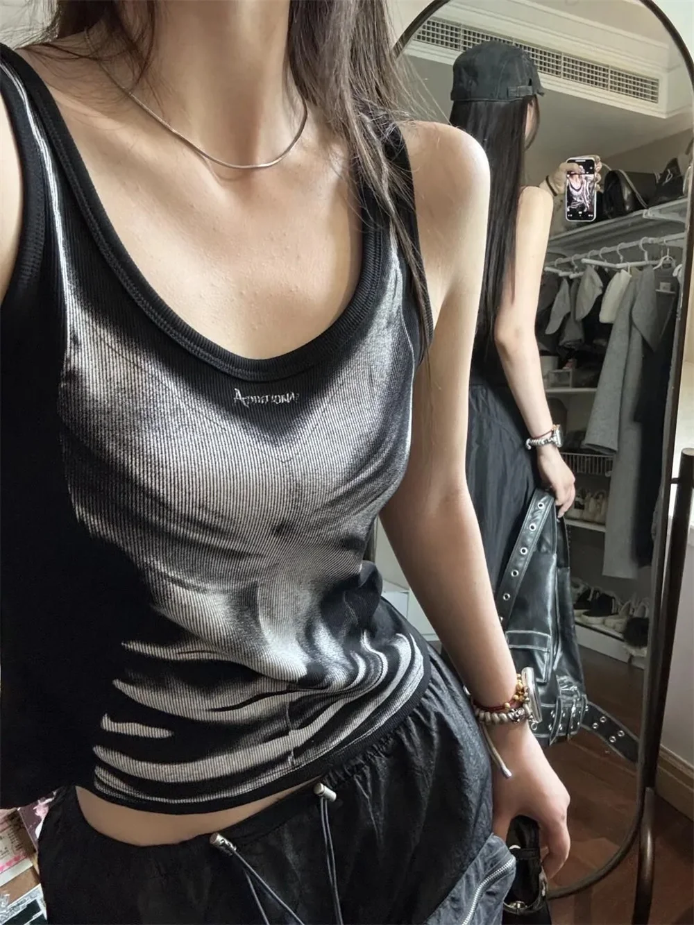 Summer American Street Print Halter Vest Women Slim Top Short Gothic Casual Fashion Top Retro Y2K Millennial Hot Girl Sleeveless