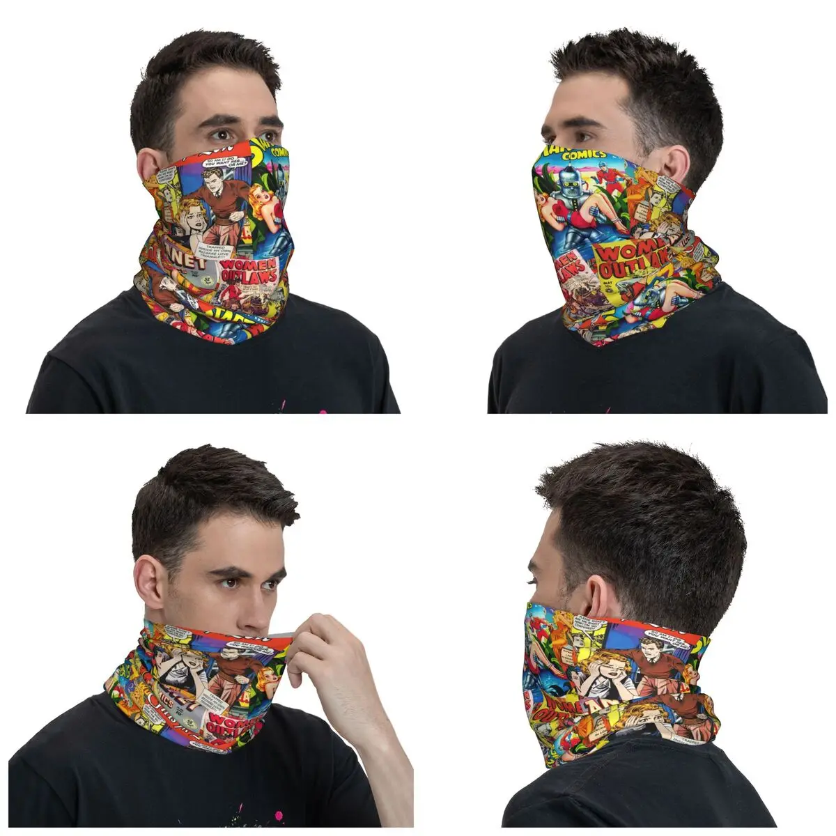 Andy Warhol Neck Gaiter Women Men UV Protection Winter Vintage Comic Book Collage Bandana Scarf for Hiking