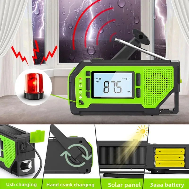 For 092P Emergency Radio Solar Crank AM/FM Portable Weather Radio with Flashlight Reading Lamp USB Charger