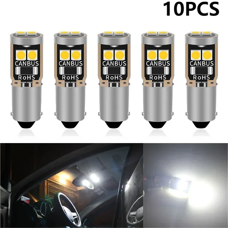 

10 шт. BA9S 자동차 LED CANBUS 전구 오류 á2011 6LED 자동차 사이드 웨지 라이트 인테리어 신호 램프 12v 유니버설 화이트