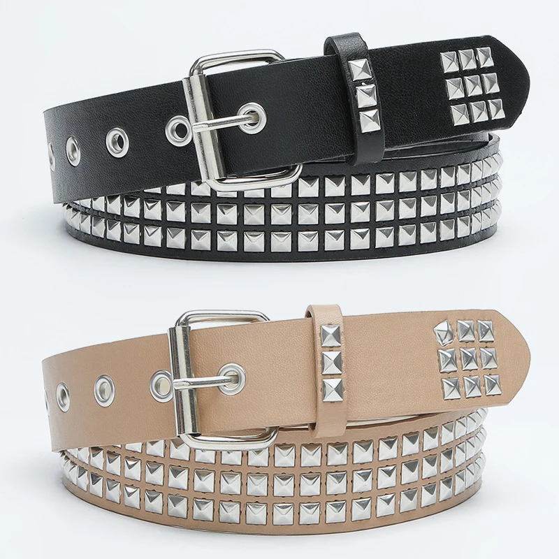 2023 New Square Bead Rivet Belt Metal Pyramid Belt Men And Women Punk Hardware Jeans Belt Designer Belt Woman Belts Jean Decor