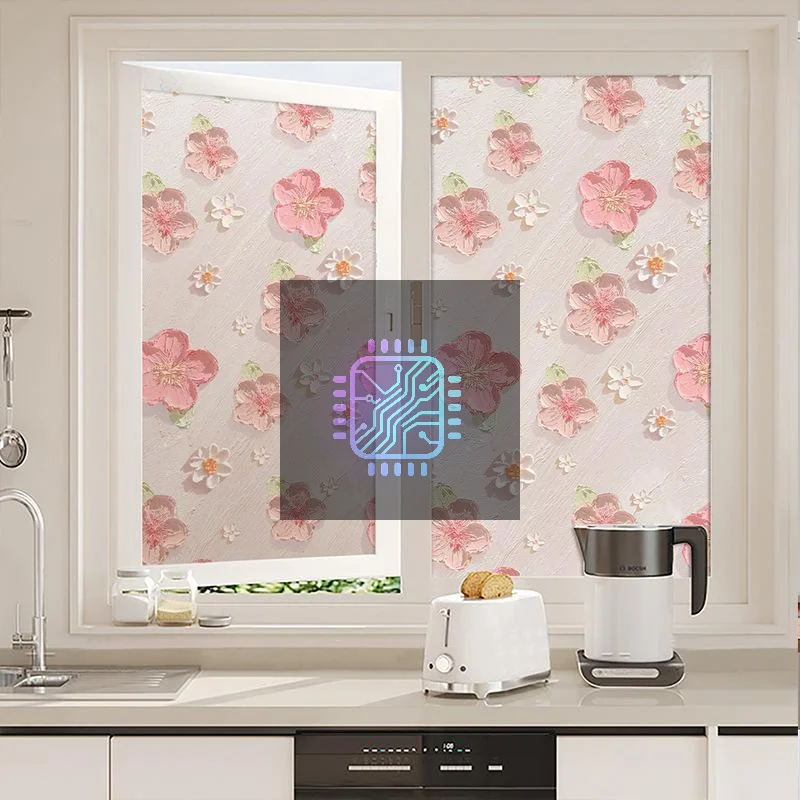 3D Embossed Floral Window Privacy Film Static Cling UV Blocking 1Roll 60*100cm for Bathroom Glass Door