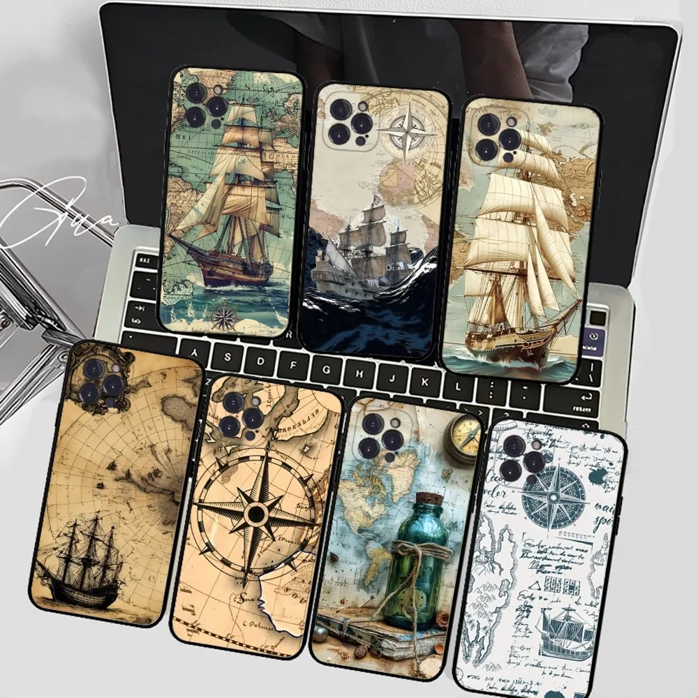 

Vintage Nautical Charts Phone Case For IPhone 15 14 11 12 13 Mini Pro XS Max Cover 6 7 8 Plus X XR SE 2020 Funda Shell